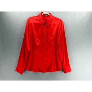 St. Emile Silk Shirt Womens 12 US Red Satin Blouse Quiet Luxury Minimalist